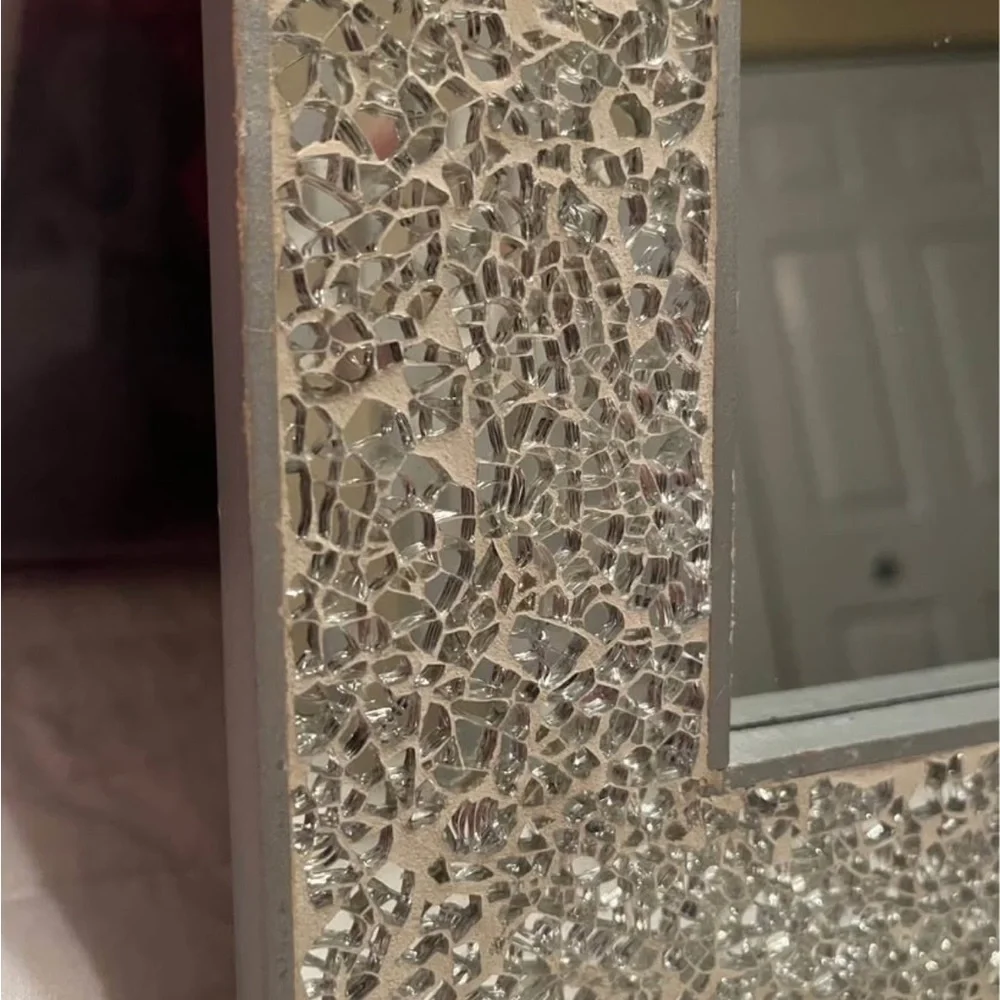 Glam Textured Silver Wall Mirror - Sparkling Accent